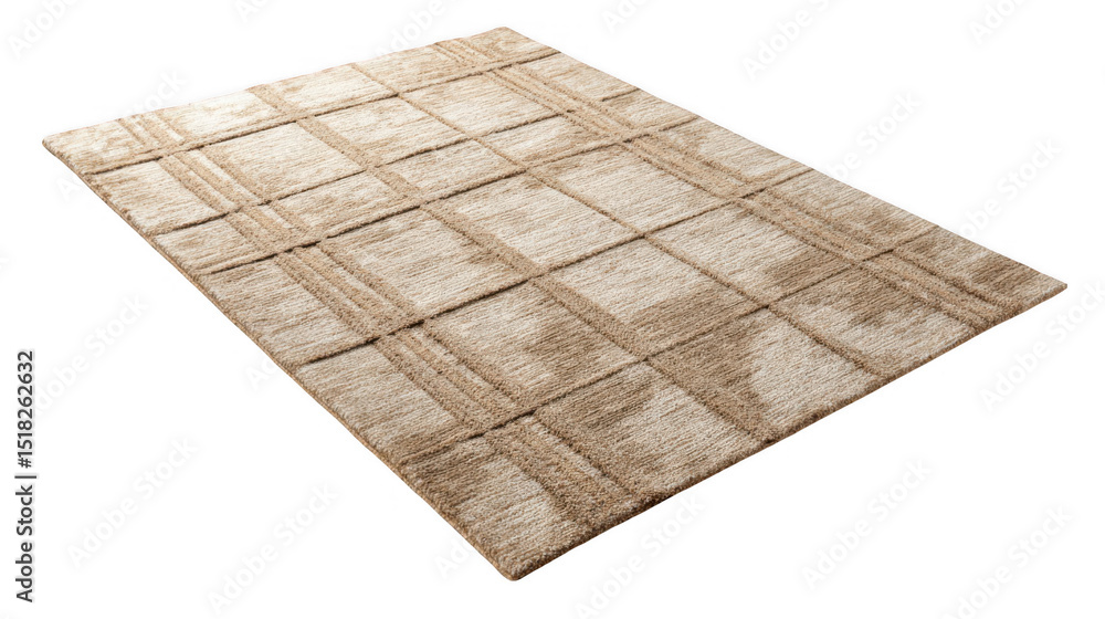 Poster beige rug with subtle texture and checkered pattern laying on a transparent background, perfect for 