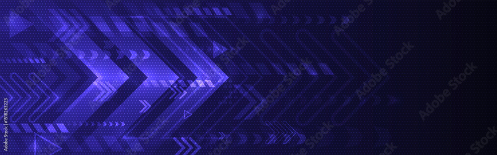 Poster arrow background. futuristic technology design with glowing lines and digital patterns in dark blue.