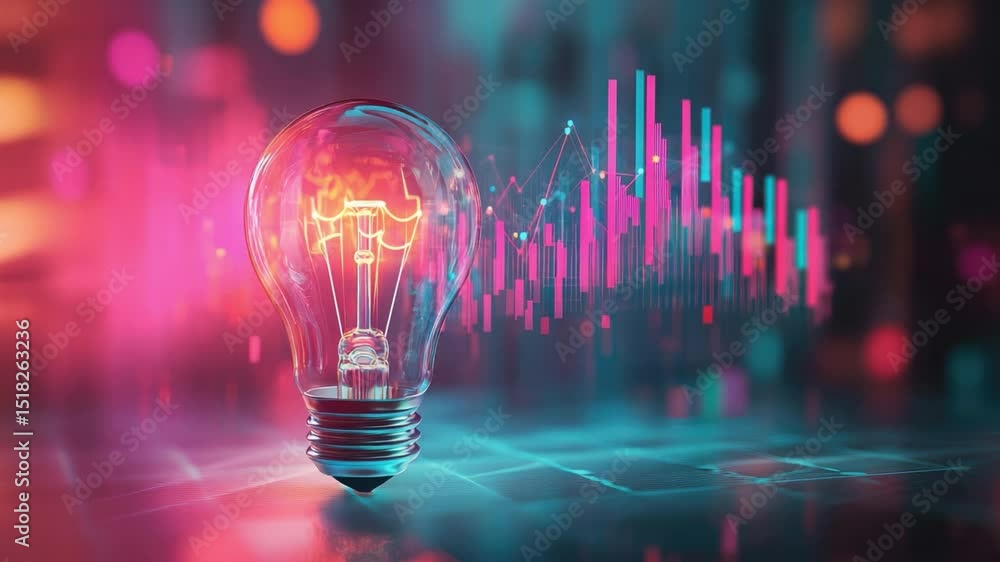 Poster bright light bulb with colorful graph and bokeh background illustration for creative concepts in inn