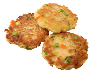 Stacked Vegetable Fritters Close Up Isolated on transparent background, Isolated Png file, Cut-out, Isolate Png, No Background, Isolated object