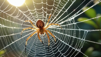 Obraz premium Magnificent Spider in its Intricate Web A Close-Up View of Nature's Artistry