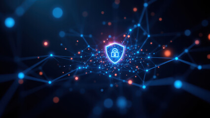 Network Security Infographic with Cyber Shield Icon