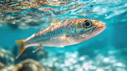 Close-up of a fish swimming in clear water.