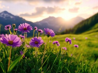 Fototapeta premium Mountain Wildflowers at Sunset