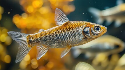 Close-up of a small fish swimming in an aquarium.