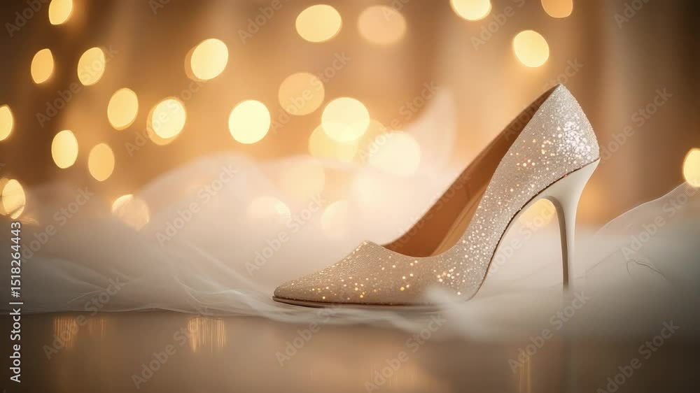 Poster elegant sparkling high heel shoe on soft background with glowing bokeh lights for fashion and style 