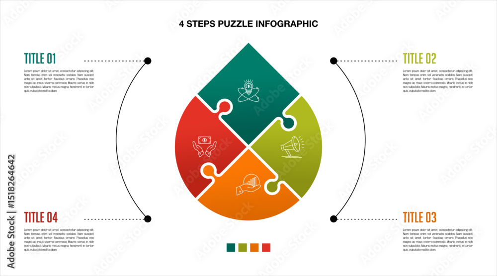 Poster four step puzzle infographic template visualizing processes and strategies. infographic for presenta