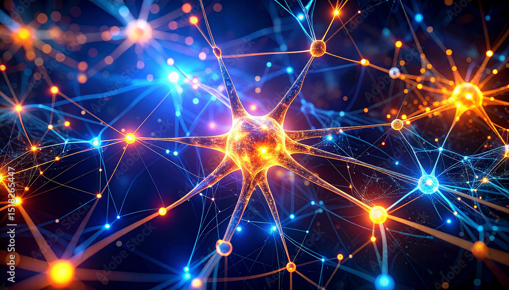 Aufkleber abstract neural network depicting interconnected neurons, synapses, and digital communication in a c