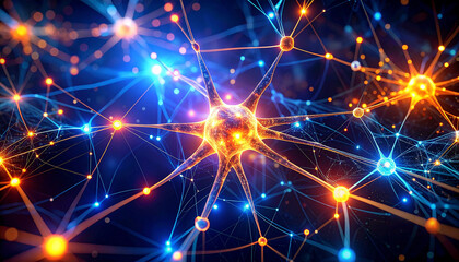 Fototapeta premium Abstract neural network depicting interconnected neurons, synapses, and digital communication in a complex biological system