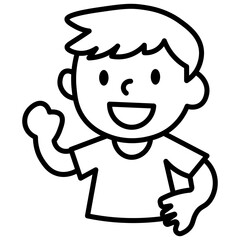 Fototapeta premium Happy Boy Waving Hand Doodle – Kids Cartoon Character Vector
