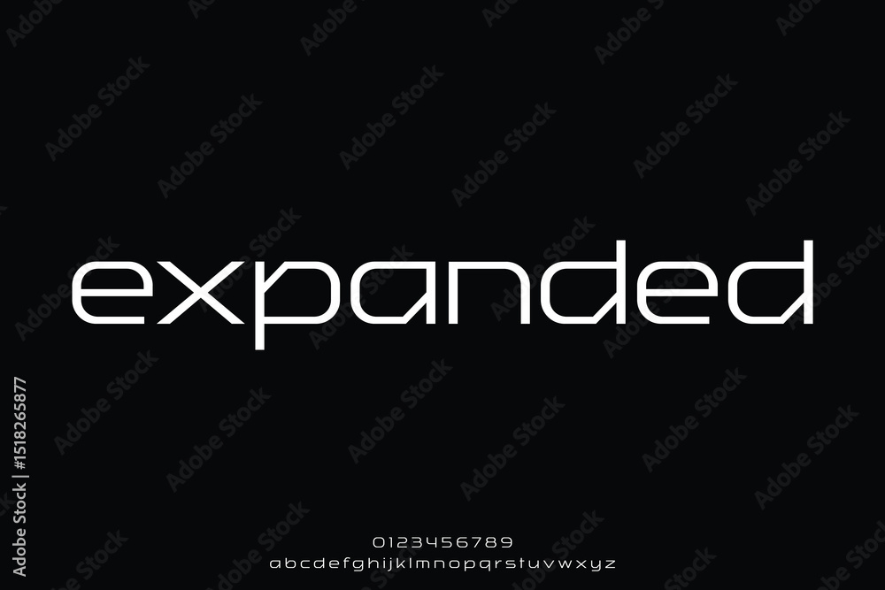 Poster geometric expanded alphabet display font vector. futuristic typeface