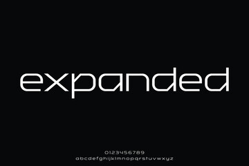 Geometric expanded alphabet display font vector. Futuristic typeface