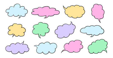 Crayon Speech Bubble Frame. Vector Chalk Talk Balloon. Colorful Dialog Chat Illustrations