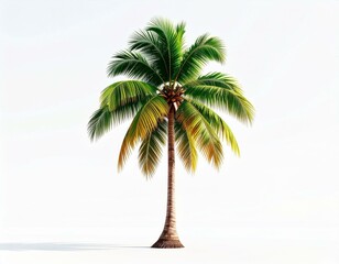 Obraz premium Single Coconut Palm Tree Isolated on White Background Tropical Summer Vacation Image