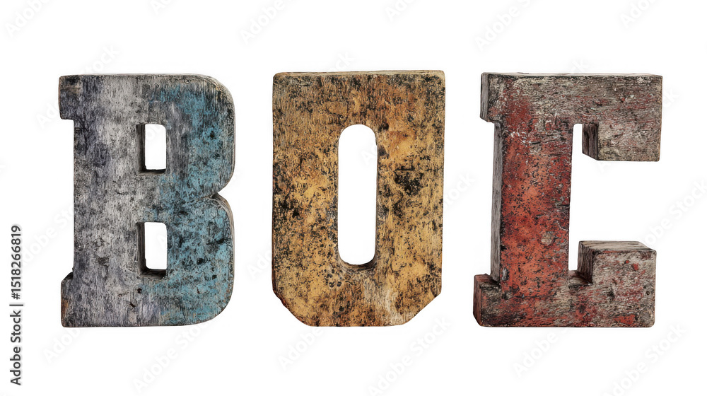 Aufkleber colorful handpainted letters spelling boe are displayed on a weathered canvas with a transparent bac