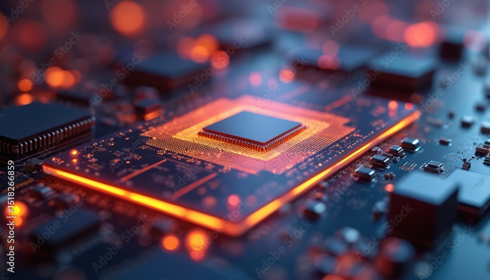 Aufkleber Close-up of silicon wafer with multiple microchips. Semiconductor manufacturing, tech details. Integrated circuit with advanced tech, microprocessors. Digital tech and processing unit.