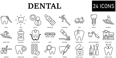 Set of dental Icons or symbols Vector fully editable file.