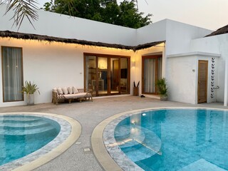 pool villa with circular swimming pool, exterior resort, hotel, Modern Tropical Hotel, Villa,...