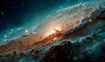 Stunning view of a spiral galaxy illuminated by cosmic clouds