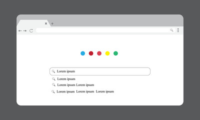 Search bar with suggestions and pop up list search results. Search form template for websites and ui interface. Search address and navigation bar icon.