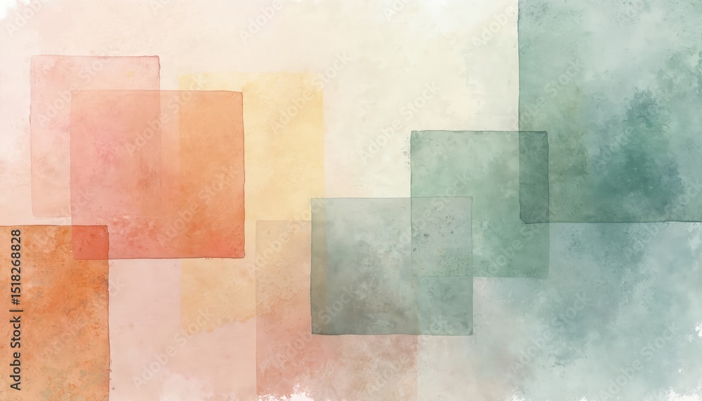 Poster Abstract watercolour background. Soft pastel squares rectangles blend gently. Artistic pattern with gradient minimal design. Ideal for canvas prints wallpaper, digital art.