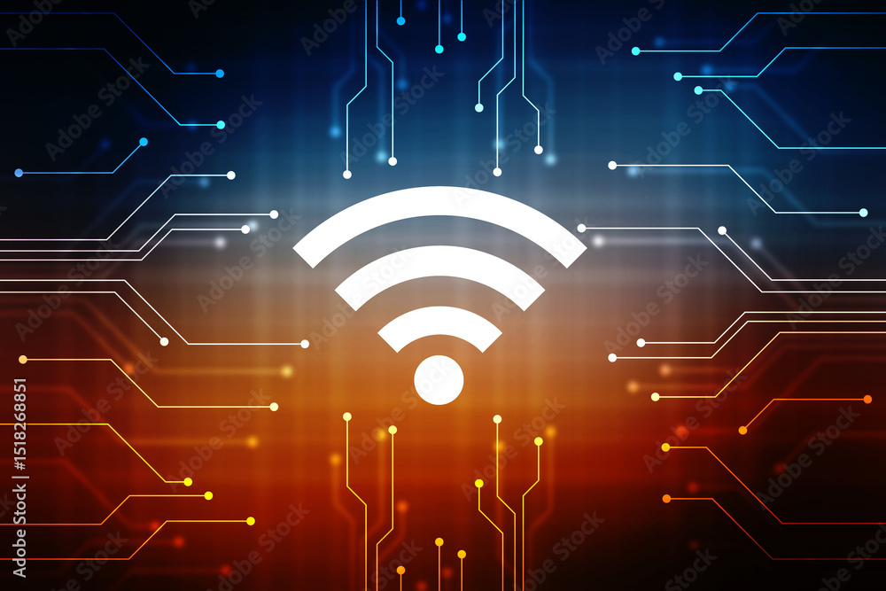 Poster 2d illustration wifi symbol sign, wifi internet network connection background, wireless network conn