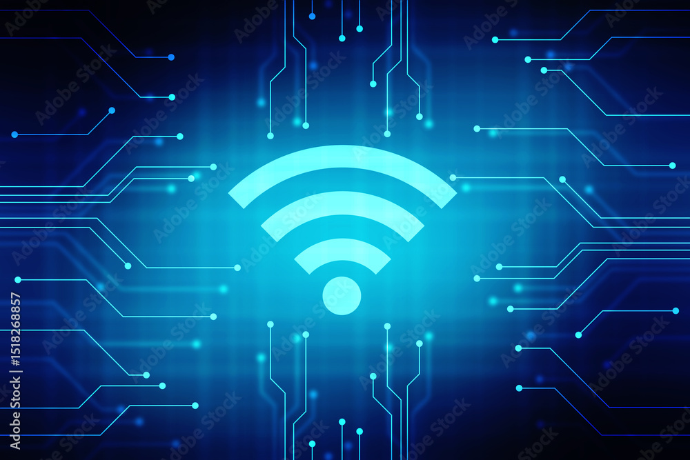 Poster 2d illustration wifi symbol sign, wifi internet network connection background, wireless network conn