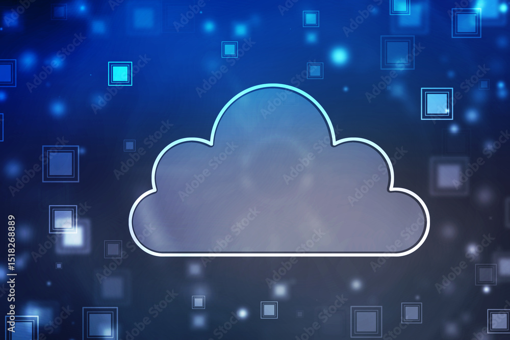 Poster 2d illustration of cloud computing, digital cloud computing concept background. cyber technology, in