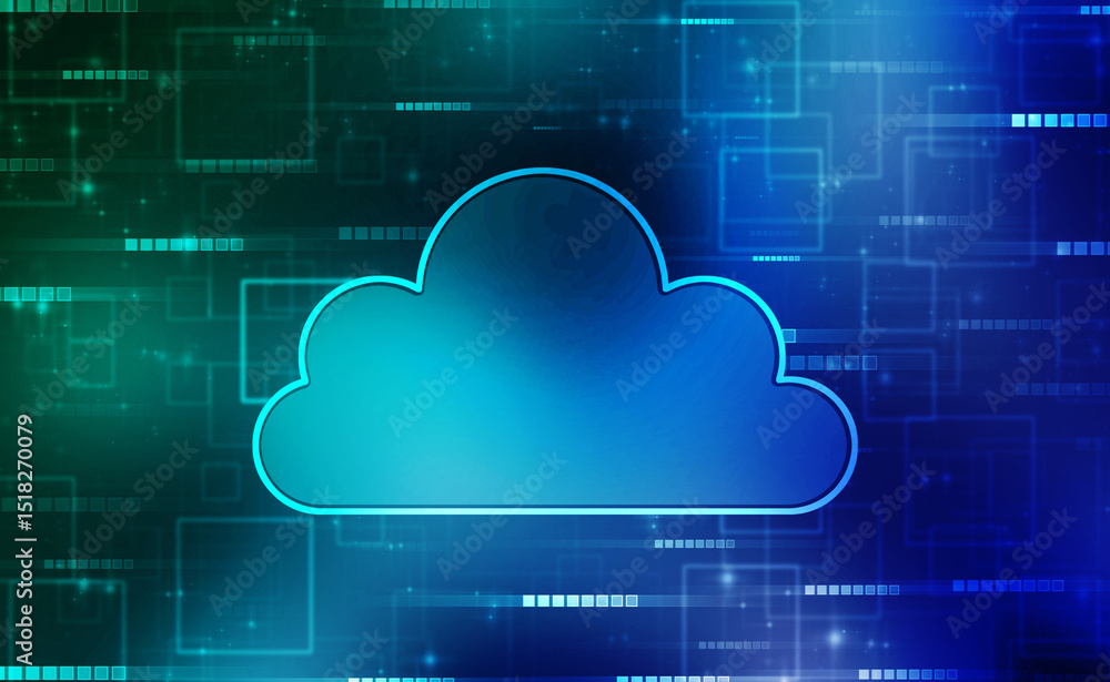 Poster 2d illustration of cloud computing, digital cloud computing concept background. cyber technology, in