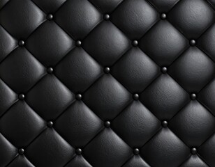 Fototapeta premium Luxurious black leather upholstery with diamond pattern and button accents.