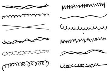 Obraz premium marker scribble line set. Grunge scrawls, charcoal scribbles, rough brush strokes, underlines strikethroughs. Bold charcoal freehand stripes and ink shapes.