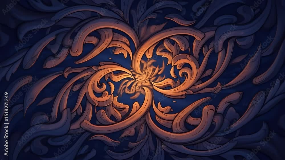 Poster Abstract Animated Floral Pattern Background Loop Dark Blue Gold Motion Graphics