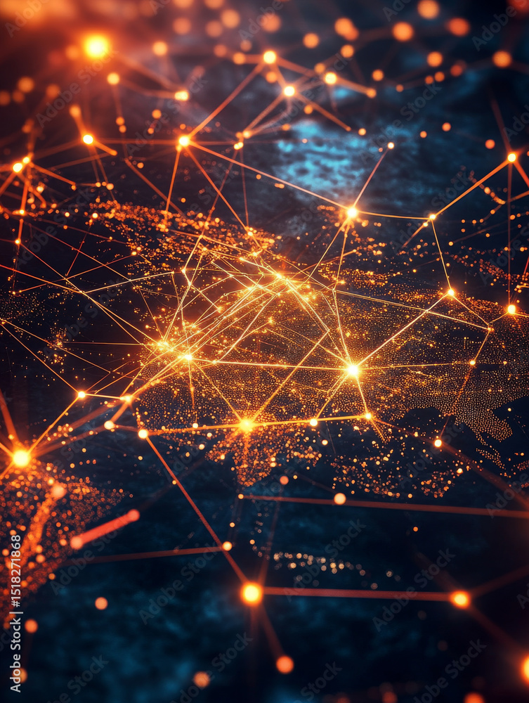Poster an intricate network of virtual connections symb is shown, giving sense of global connectivity and t
