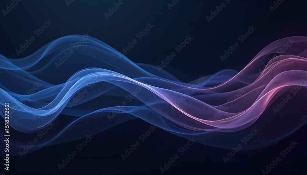 Poster abstract background features blue, purple wavy lines. elegant, minimalist tech design with futuristi