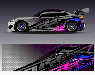 Car wrap design vector. Graphic abstract stripe racing background designs for vehicle, rally, race, adventure and car racing livery
