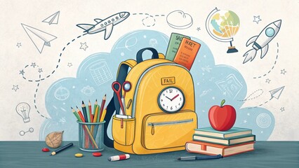 illustration of school supplies