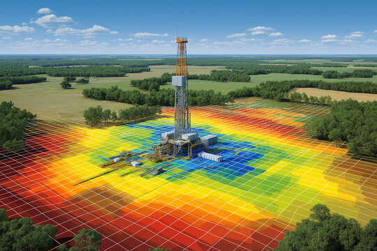 Carbon Capture and Storage. CCS. Deep well CCS site with visible gas pressure data in a detailed image.