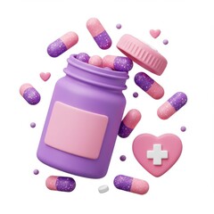 3d pill bottle and capsules isolated on white background