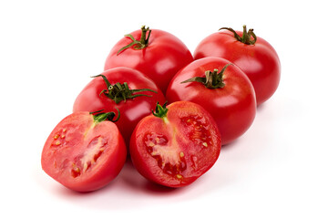 Tomatoes, Whole and Halved, isolated on white background
