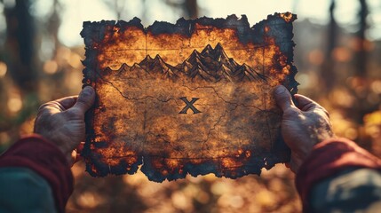 Hands hold a weathered treasure map, suggesting a journey filled with adventure and exploration.