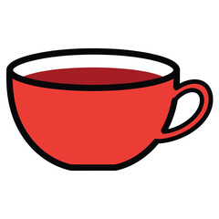 A red teacup with a black outline filled with red liquid