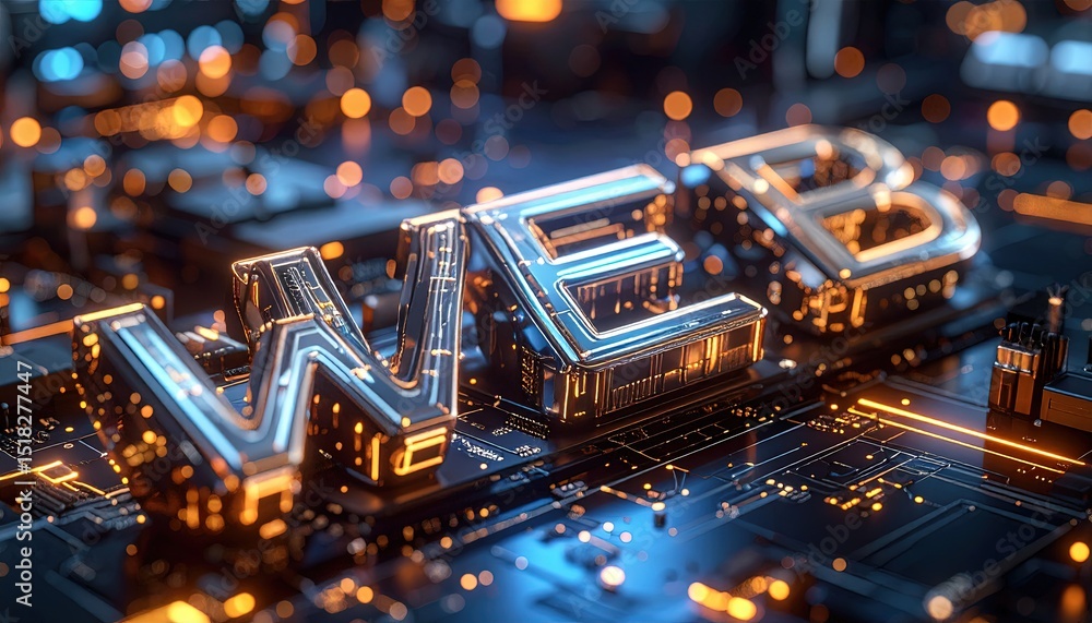 Poster glowing circuit board with web text display