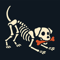 Skeleton dog with bone vector illustration