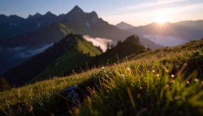Serene Sunrise Over Misty Mountain Valley with Soft Light and Natural Beauty