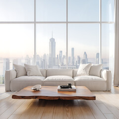 Modern Living Room with Stunning City View and Minimalist Decor