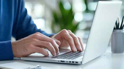 Man Typing on Laptop, Close-up Hands