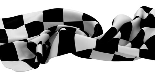 Black and white checkered flag dramatically draped. Perfect for sports, racing, victory themes.