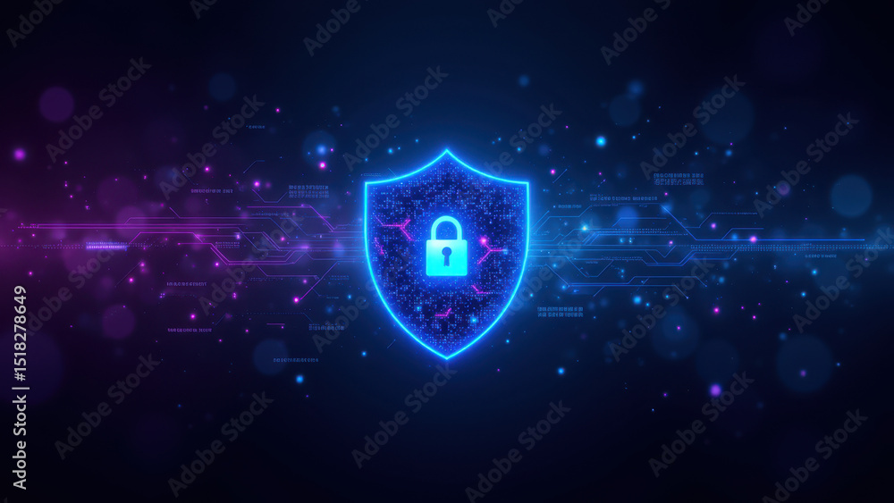 Poster security shield with digital patterns.