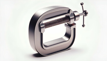 Modern C-clamp in 3D render isolated on white background with realistic shadows and clean detailing.