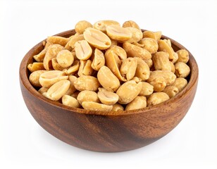 Bowl of roasted shelled peanuts isolated on white background